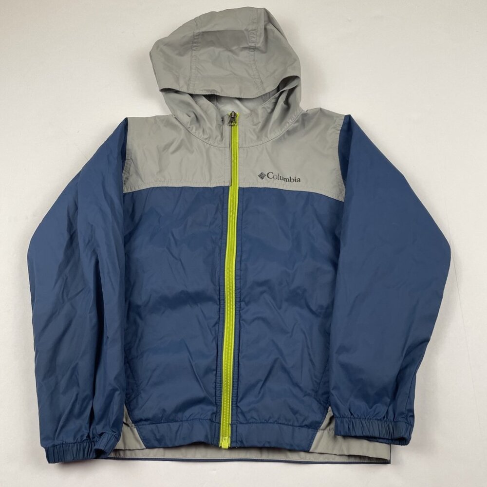 Columbia Hooded Windbreaker Jacket Kids XS(6-7) Nylon Lightweight Black Gray